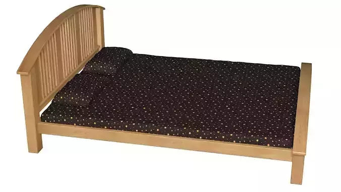 Bed 1 wooden with polka dot bedding