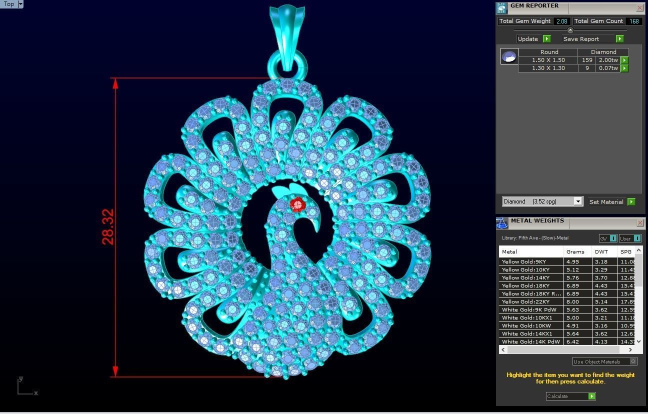 Peacock pendant 3D print model_6