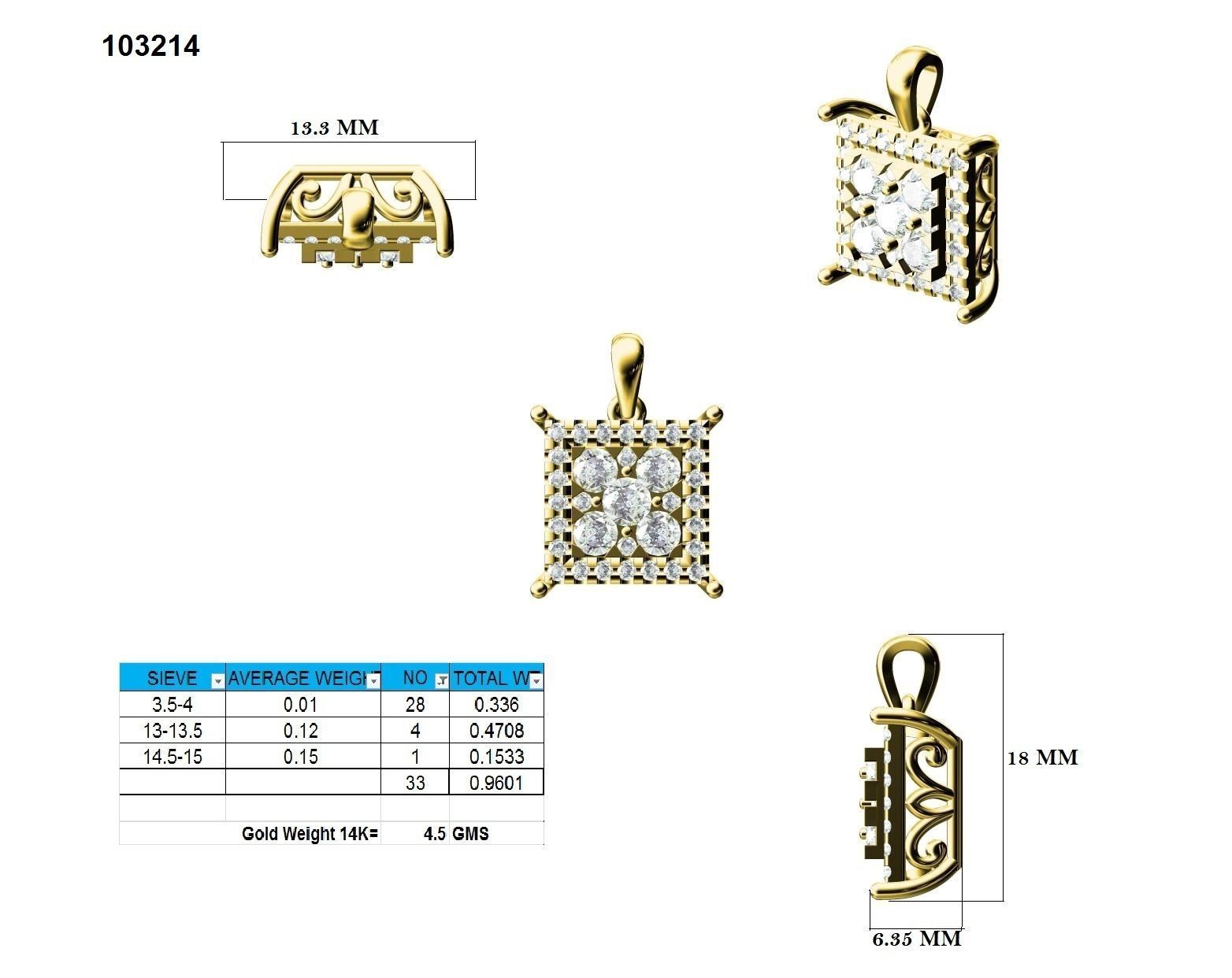 Women square pendant 3dm stl render detail 3D print model_9