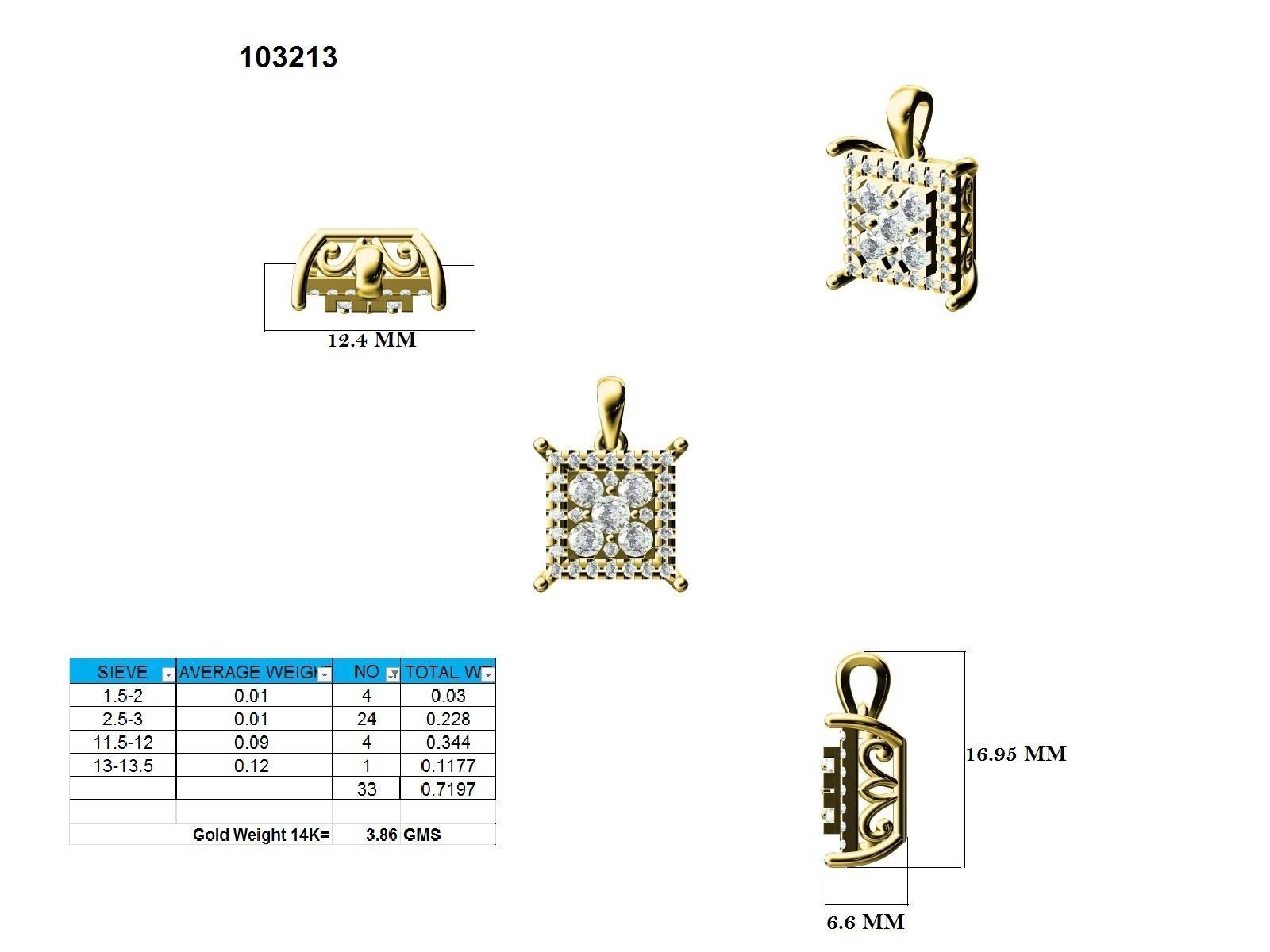 Women square pendant 3dm stl render detail 3D print model_9