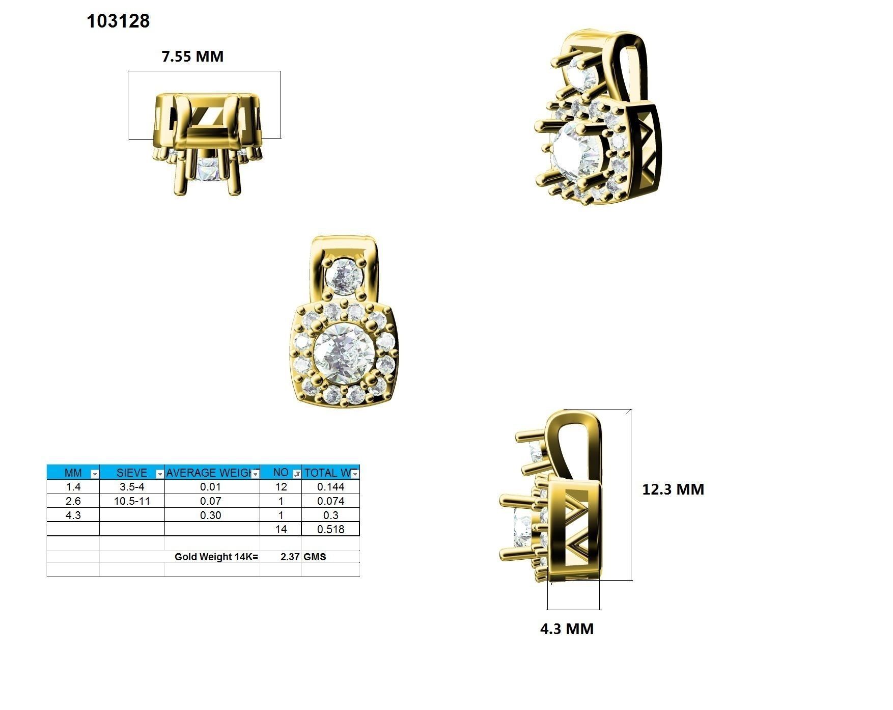 Women square solitaire pendant 3dm stl render detail 3D print model_9
