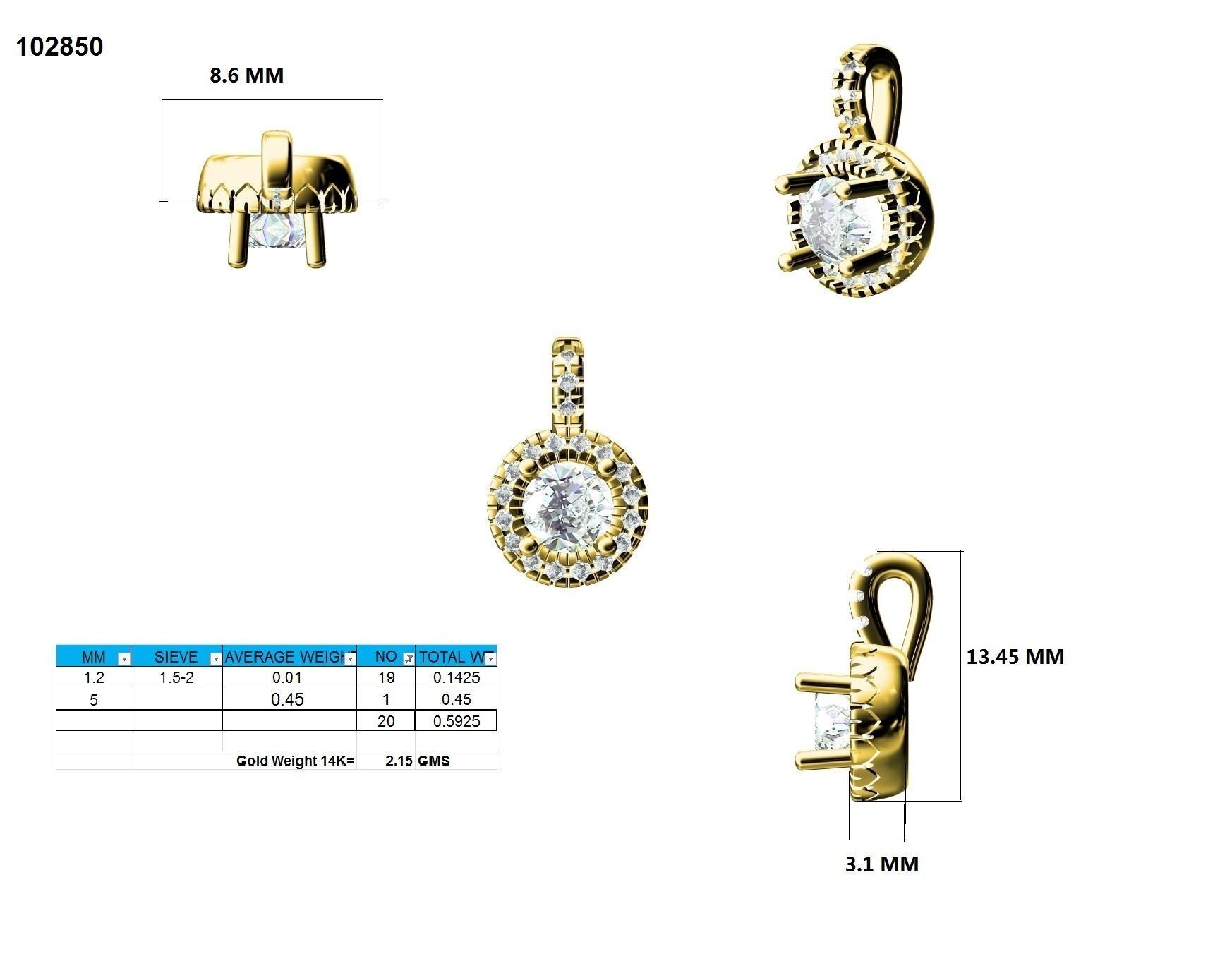 Women round solitaire pendant 3dm stl render detail 3D print model_9