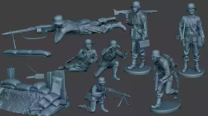 German soldiers ww2 MG42 G7 Pack1 3D Model Collection