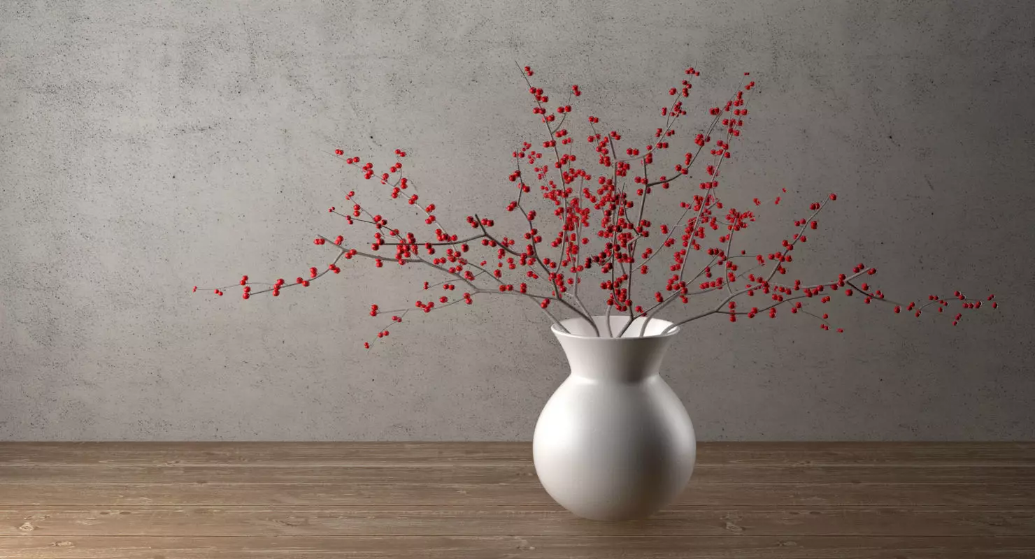 Branches With Berries In Vase 3D model_0