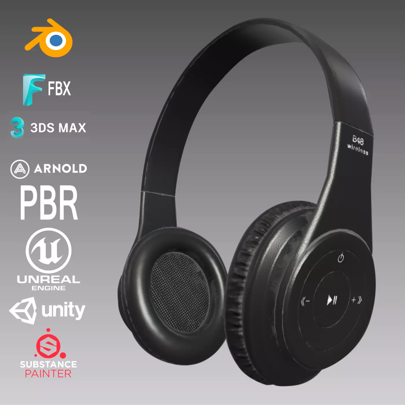 Black Wireless Bluetooth Headphones Free low-poly 3D model
