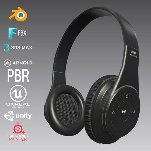 Black Wireless Bluetooth Headphones Free low-poly 3D model