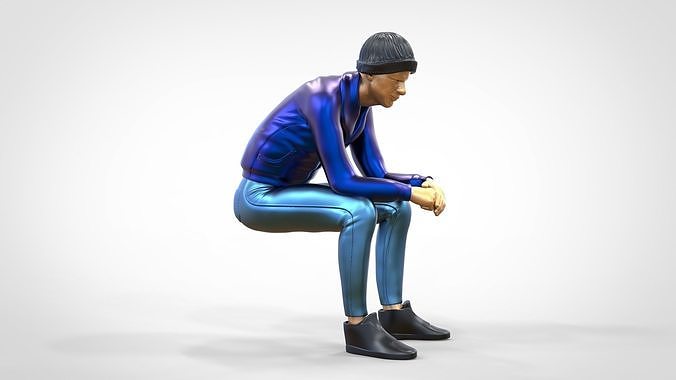 N3 Sitting man waiting 3D print model 2