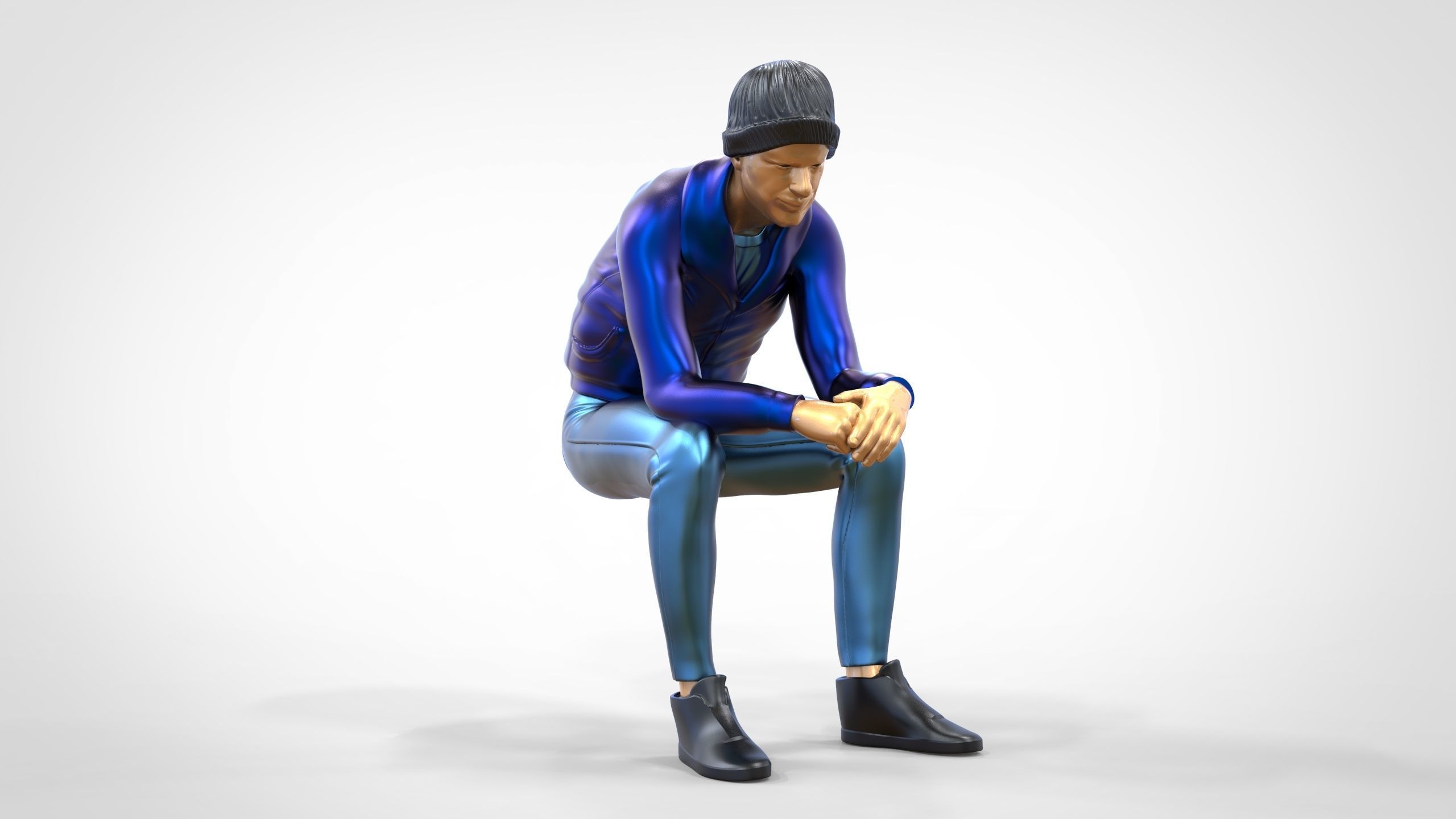 N3 Sitting man waiting 3D print model_19
