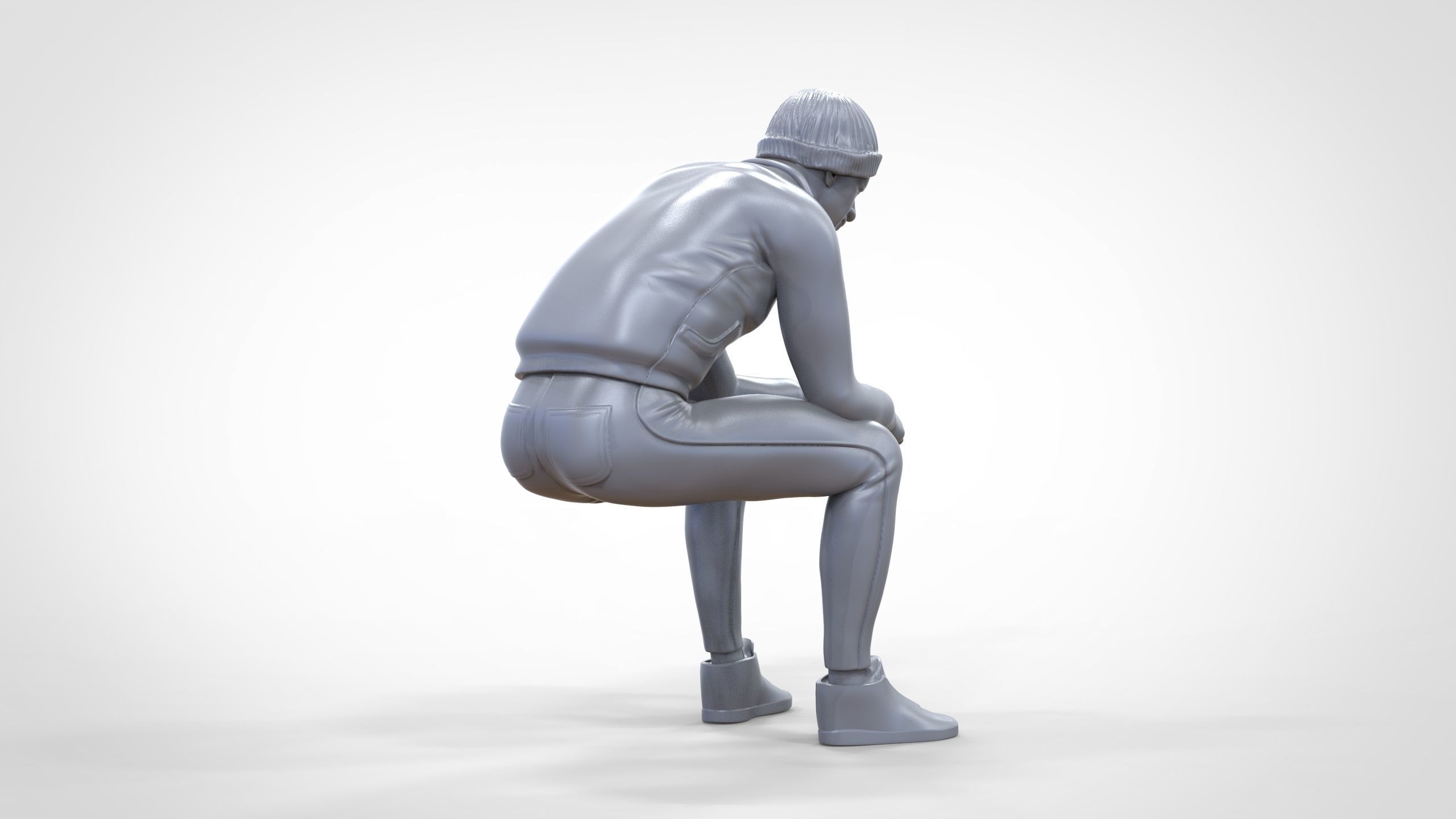 N3 Sitting man waiting 3D print model_22