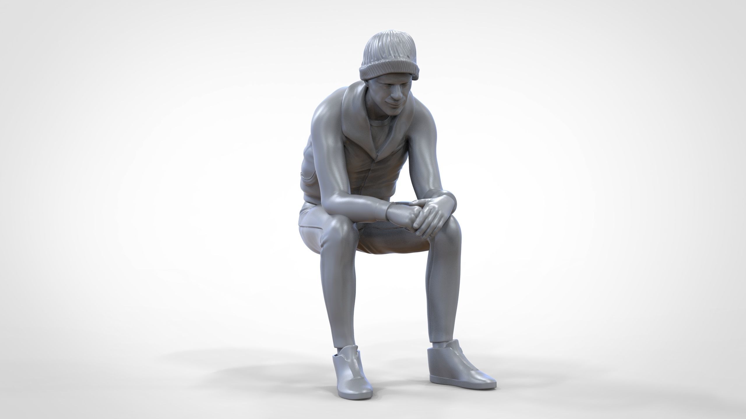 N3 Sitting man waiting 3D print model_29