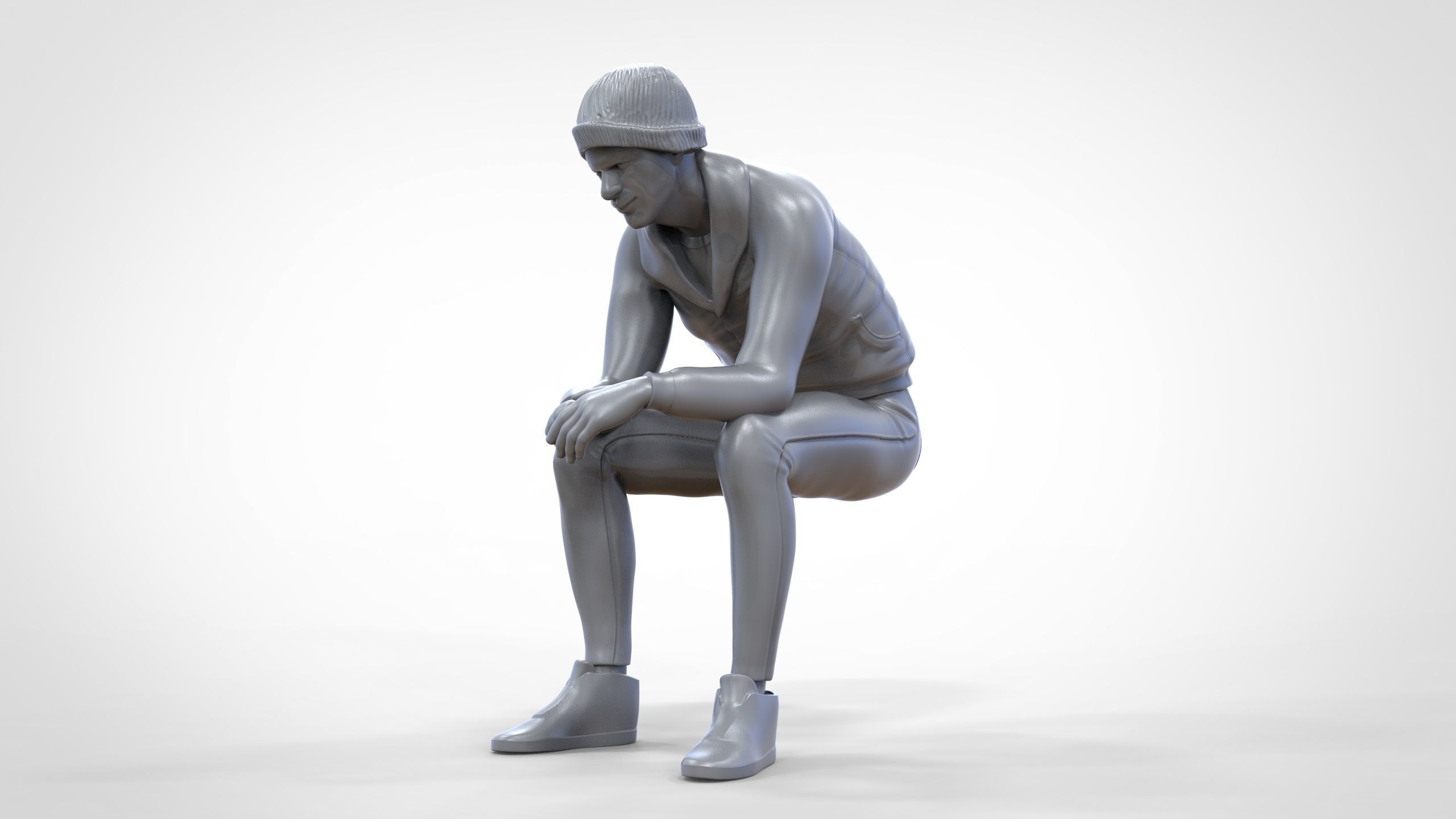 N3 Sitting man waiting 3D print model_28