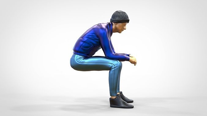 N3 Sitting man waiting 3D print model 3