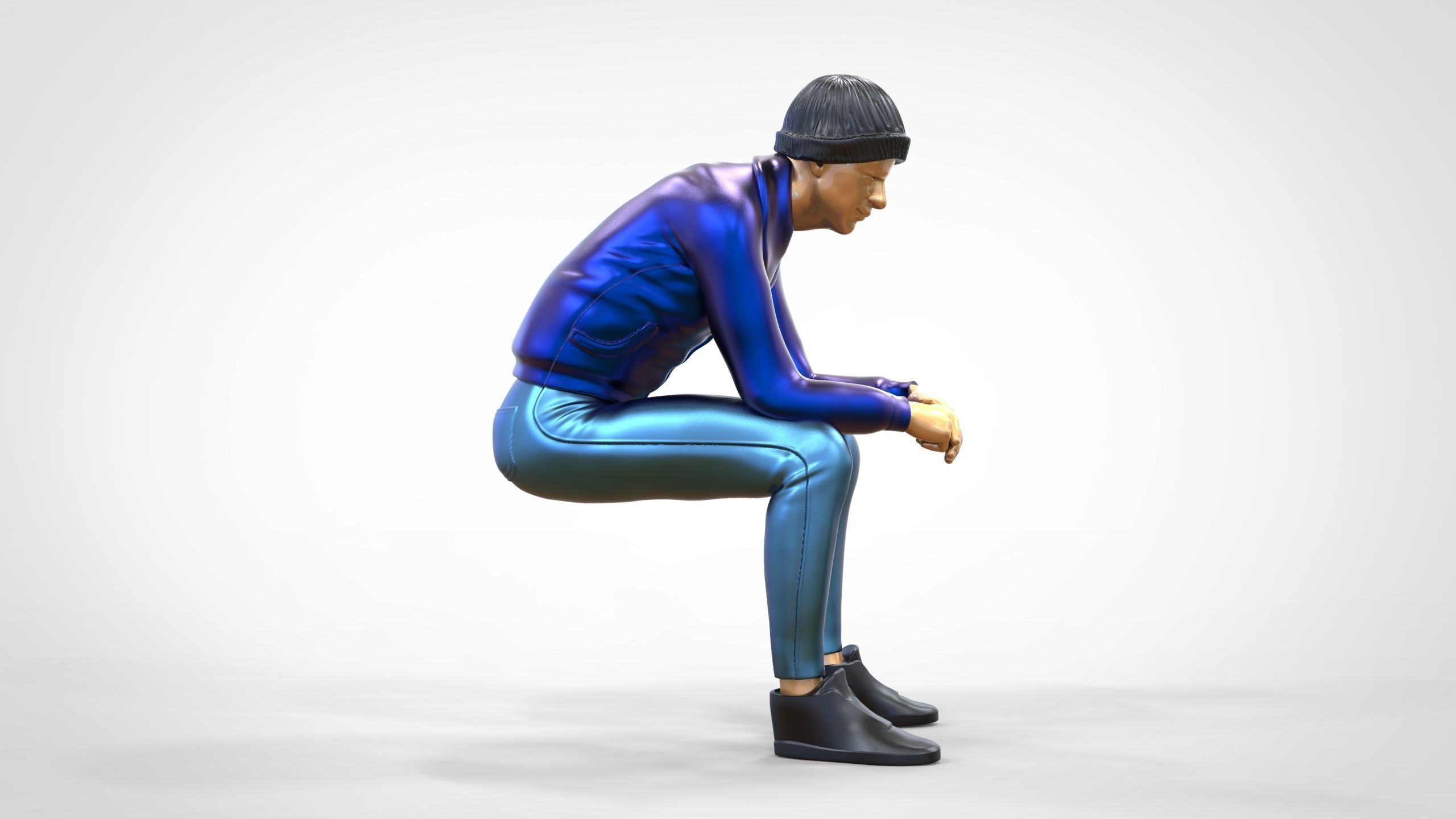 N3 Sitting man waiting 3D print model_2
