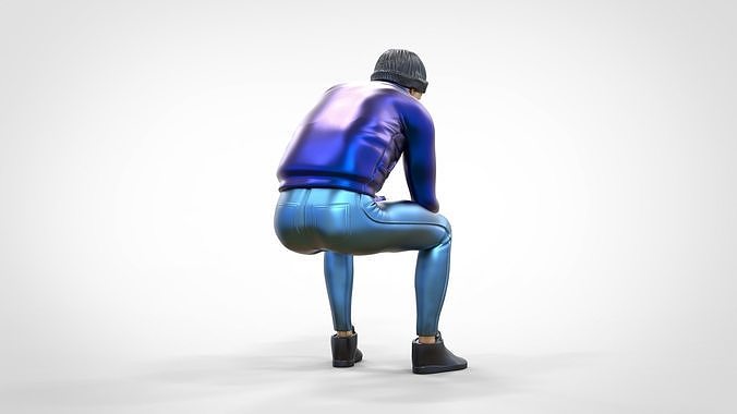 N3 Sitting man waiting 3D print model 6