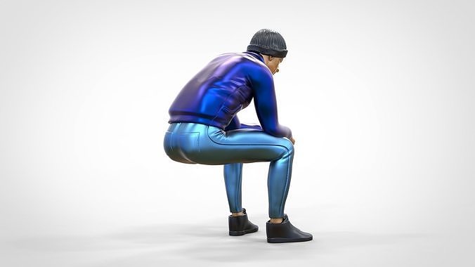 N3 Sitting man waiting 3D print model 5