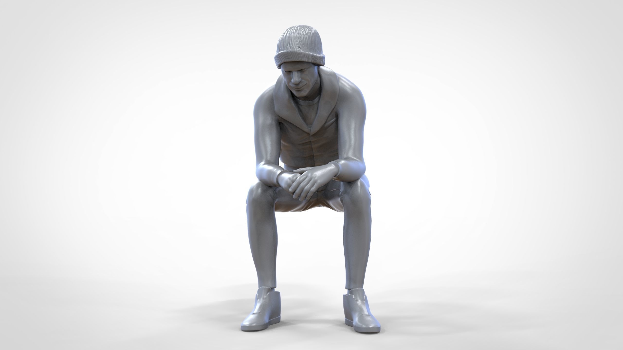 N3 Sitting man waiting 3D print model_27