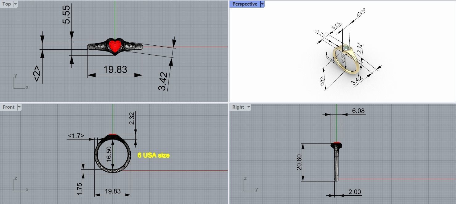 Modern Heart Bezel ring printable 3D model 3D print model_9