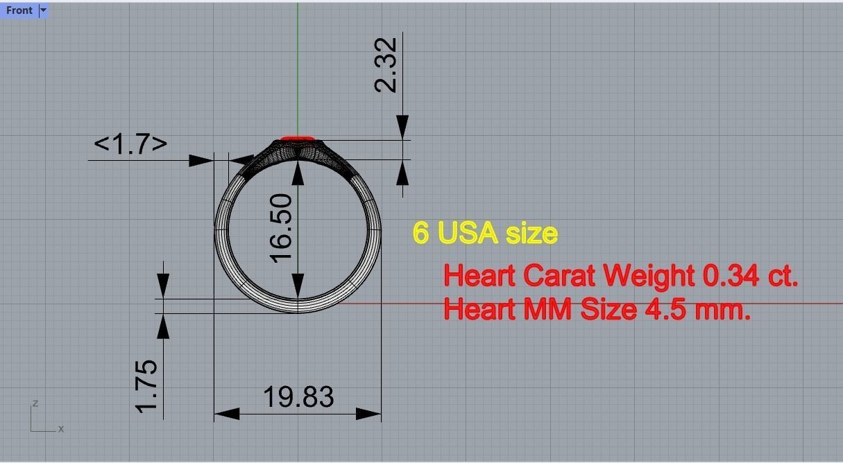 Modern Heart Bezel ring printable 3D model 3D print model_6