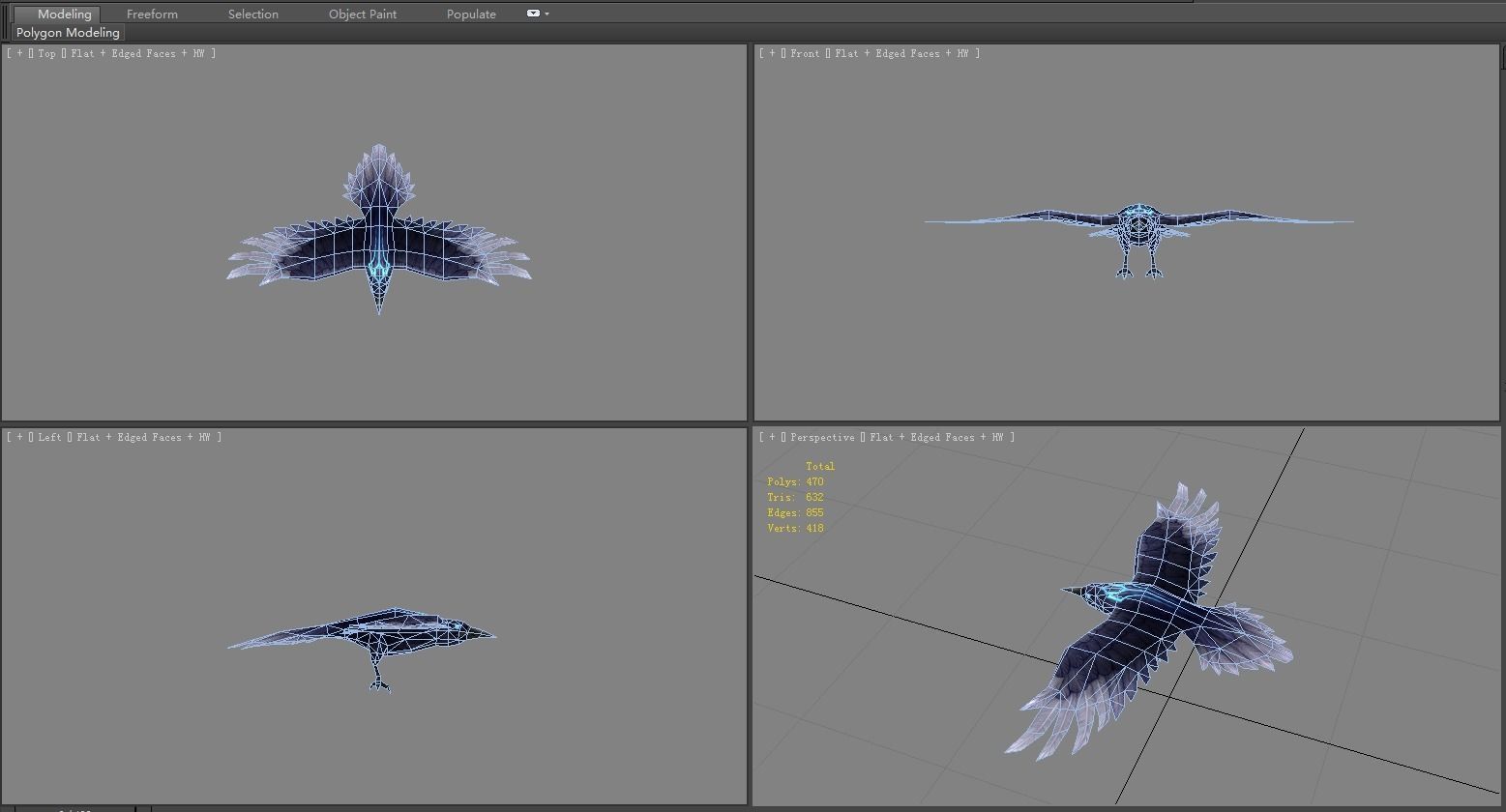 Cartoon Crow - Raven - Black Bird Monster Low-poly 3D model_5