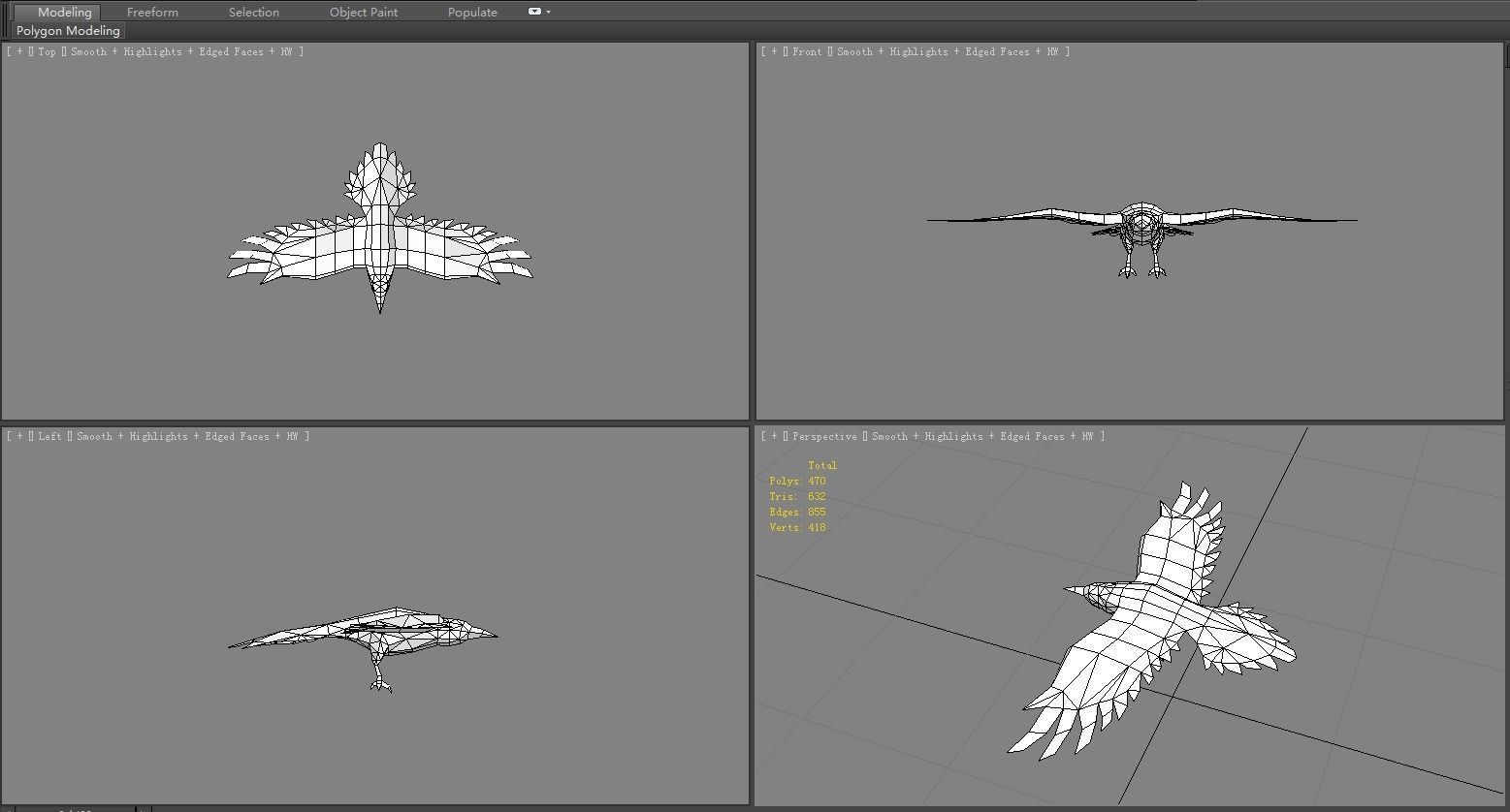 Cartoon Crow - Raven - Black Bird Monster Low-poly 3D model_6