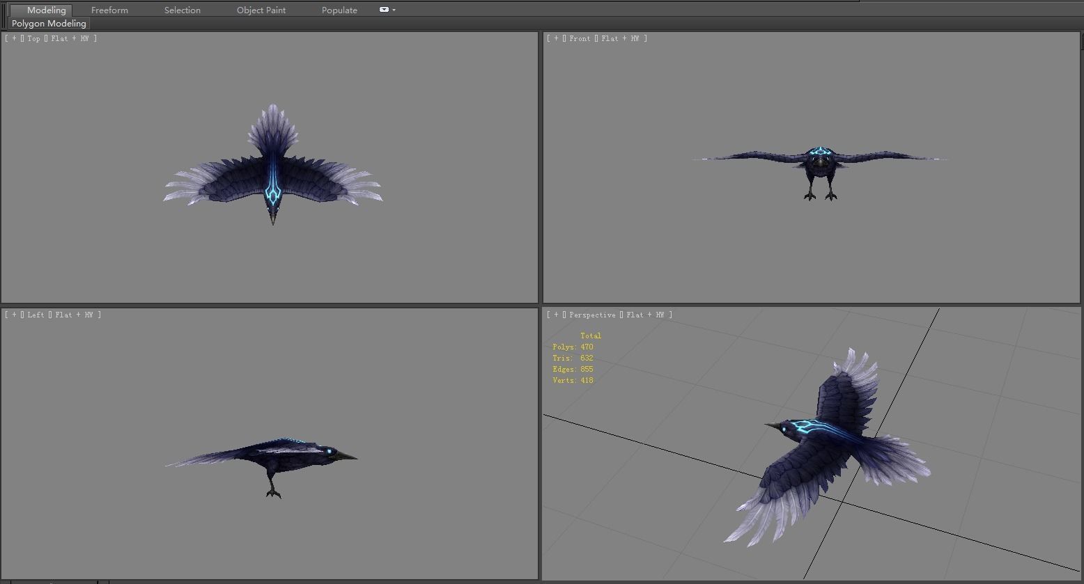 Cartoon Crow - Raven - Black Bird Monster Low-poly 3D model_4