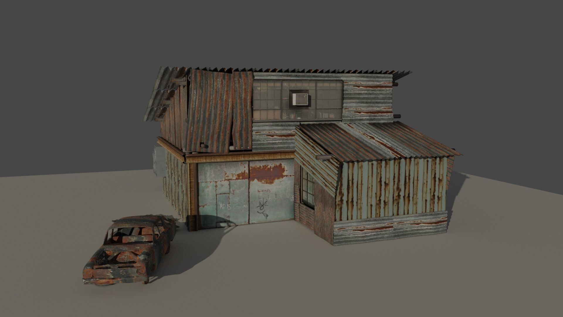 shanty garage decayed Low-poly 3D model_4