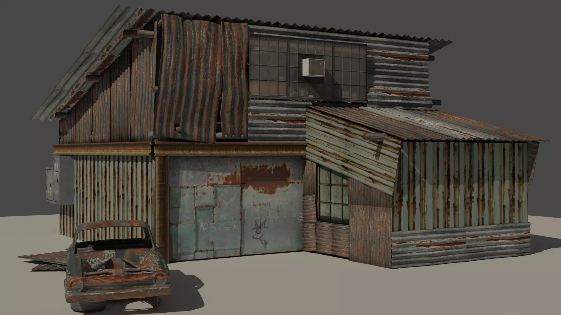 shanty garage decayed Low-poly 3D model_0