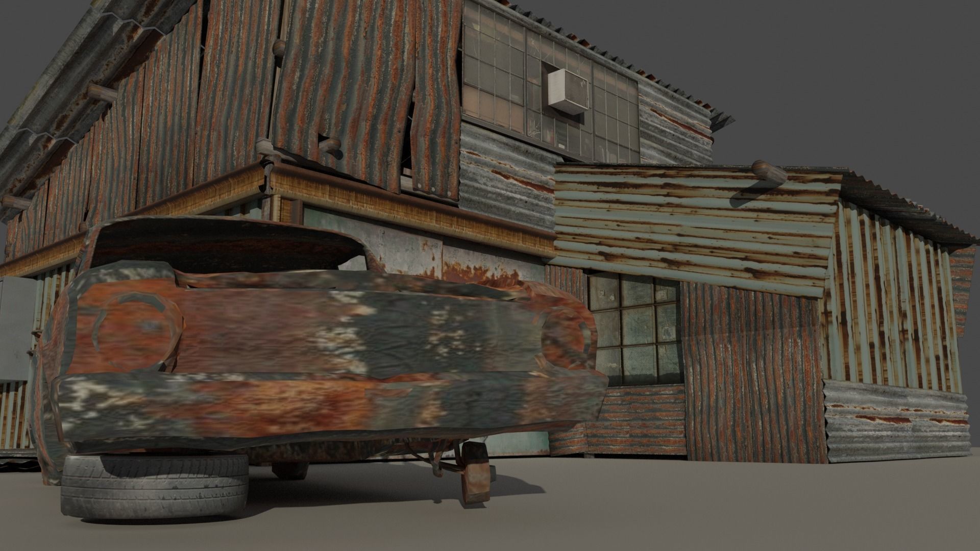 shanty garage decayed Low-poly 3D model_3