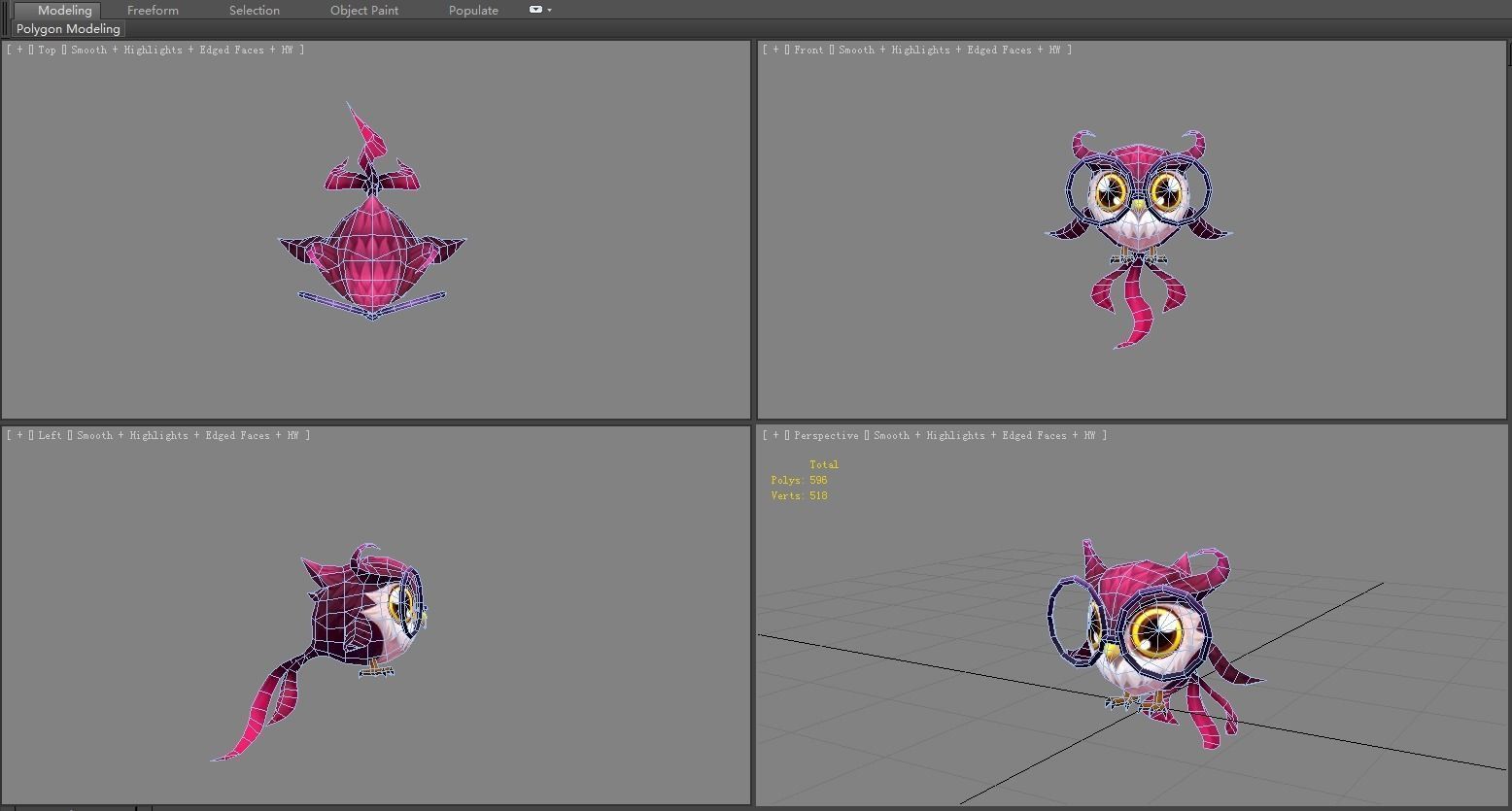 Cartoon bird - owl Low-poly 3D model_4