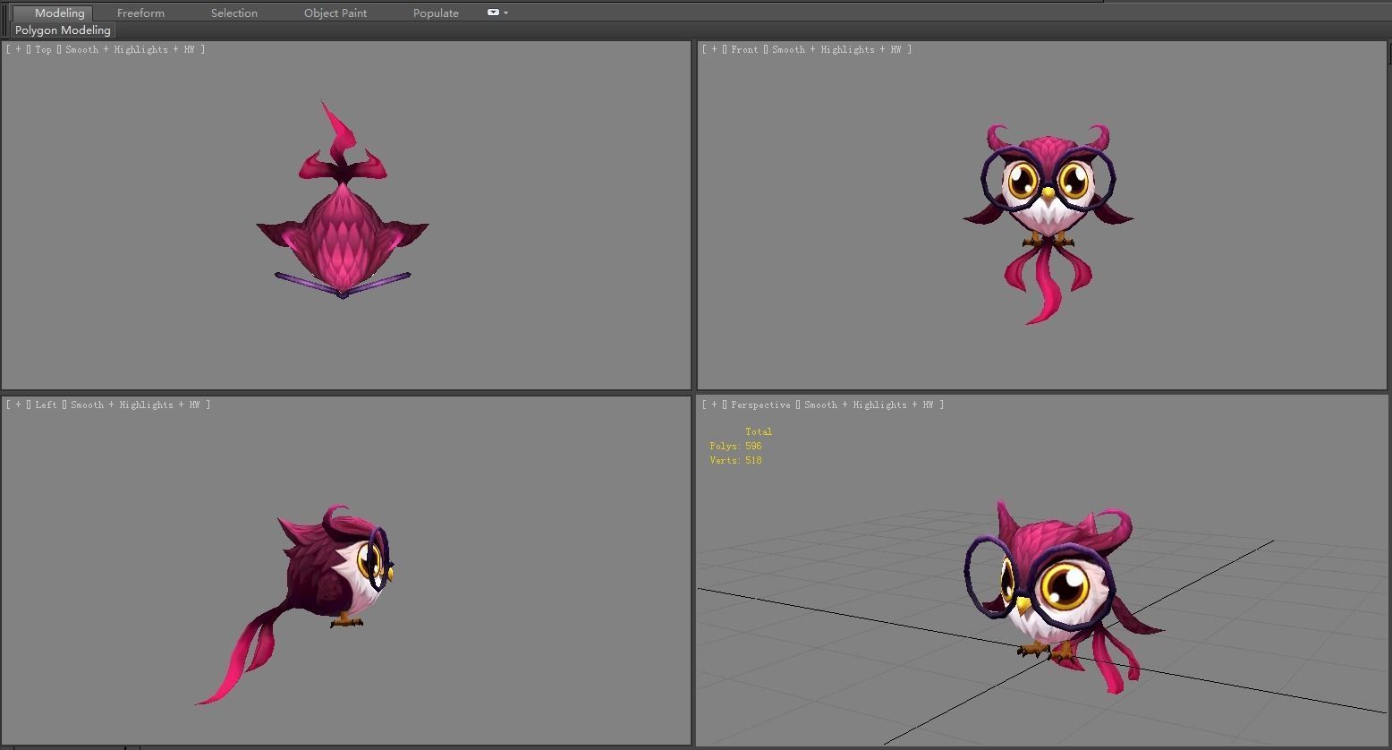 Cartoon bird - owl Low-poly 3D model_3