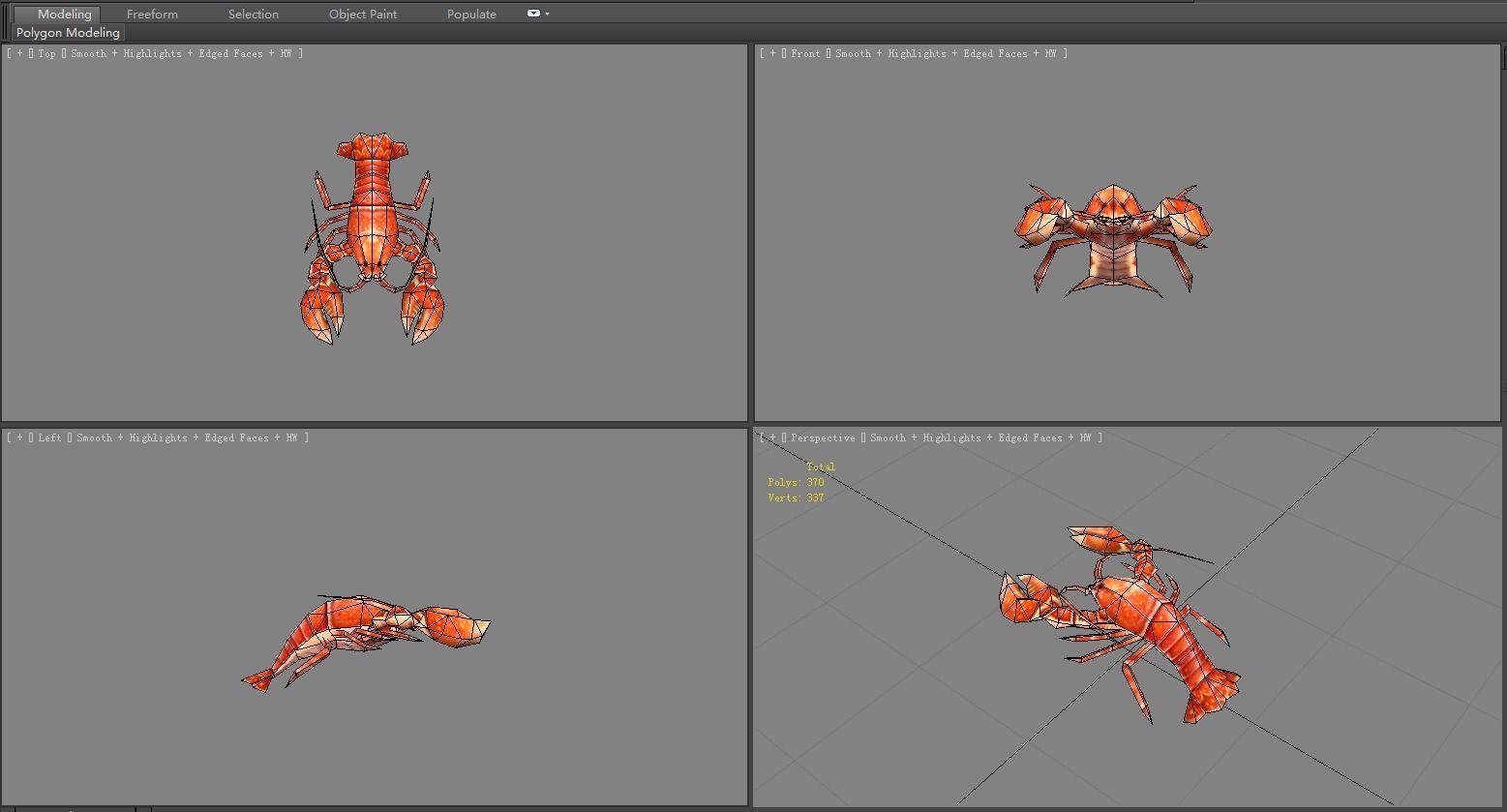 Cartoon Lobster - Sea Shrimp - Crab Low-poly 3D model_5