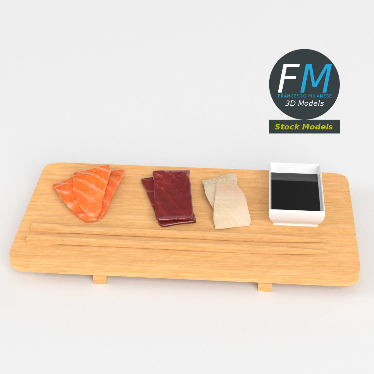 Sushi sashimi and soy sauce 3D model_2
