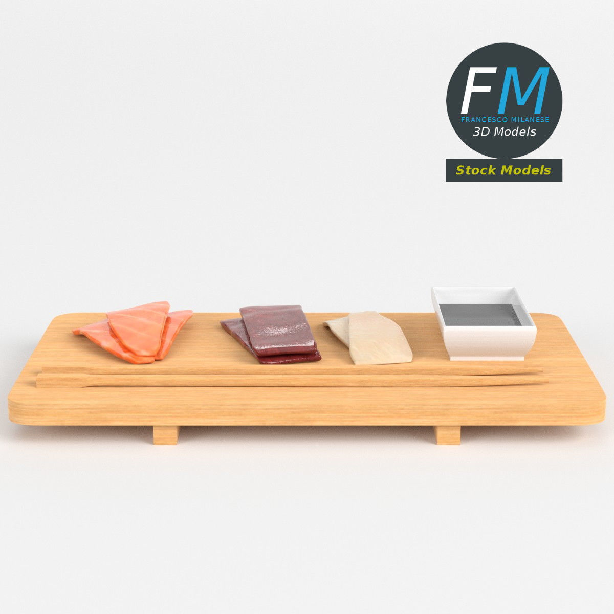 Sushi sashimi and soy sauce 3D model_3