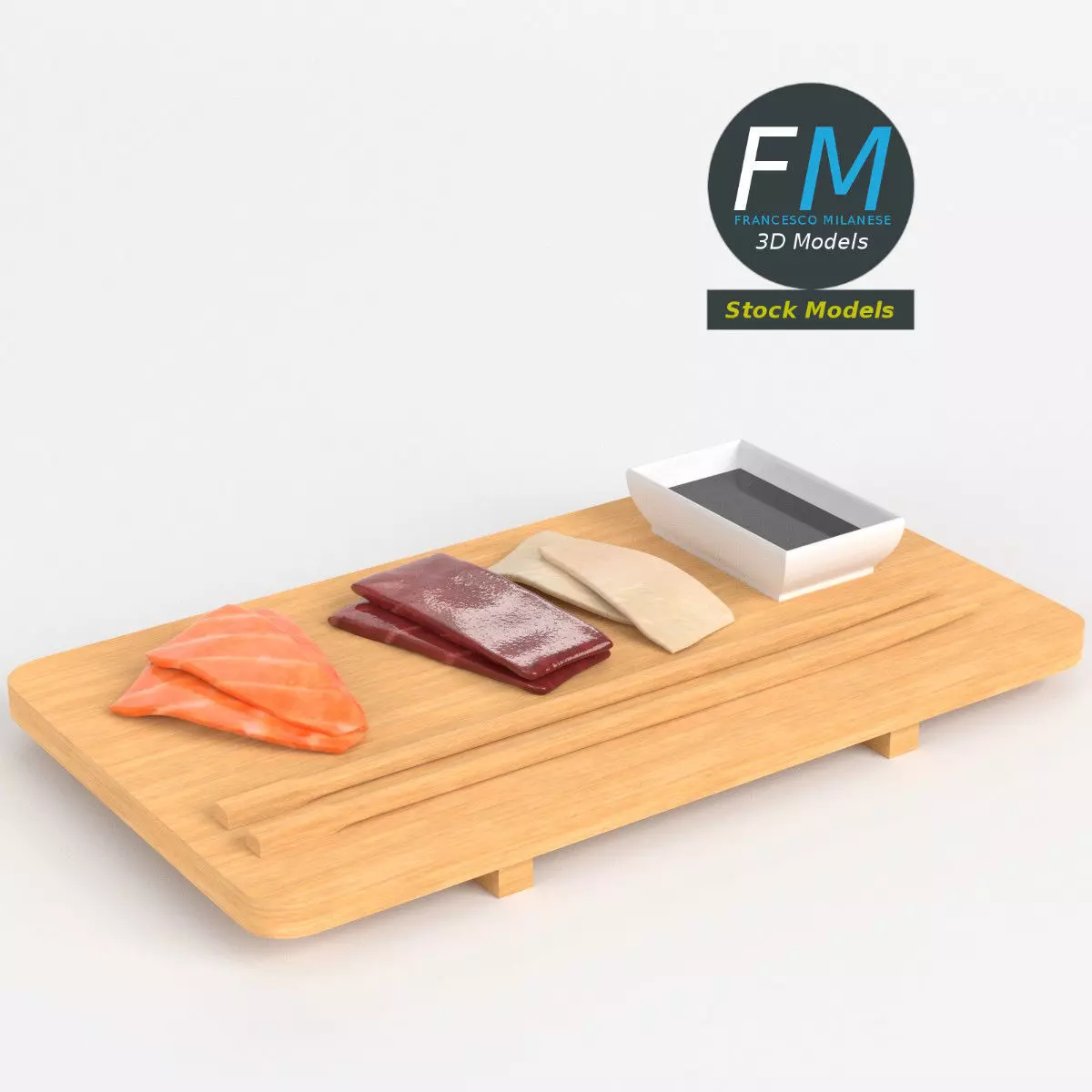 Sushi sashimi and soy sauce 3D model_0
