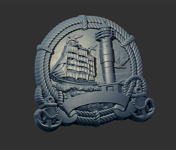 Ship in the sea for 3d printing or cnc carving 3D print model