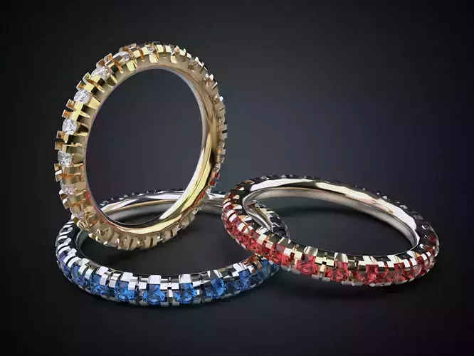 One row wedding gemstone ring 16-19 mm 3D Printable model R4