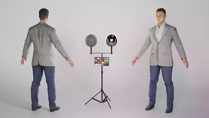 Handsome young man in grey jacket ready for animation 286