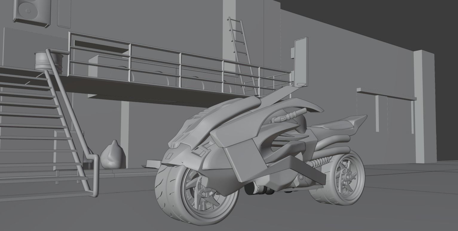 Cyberpunk Concept Motorcycle and Environment 3D model_17