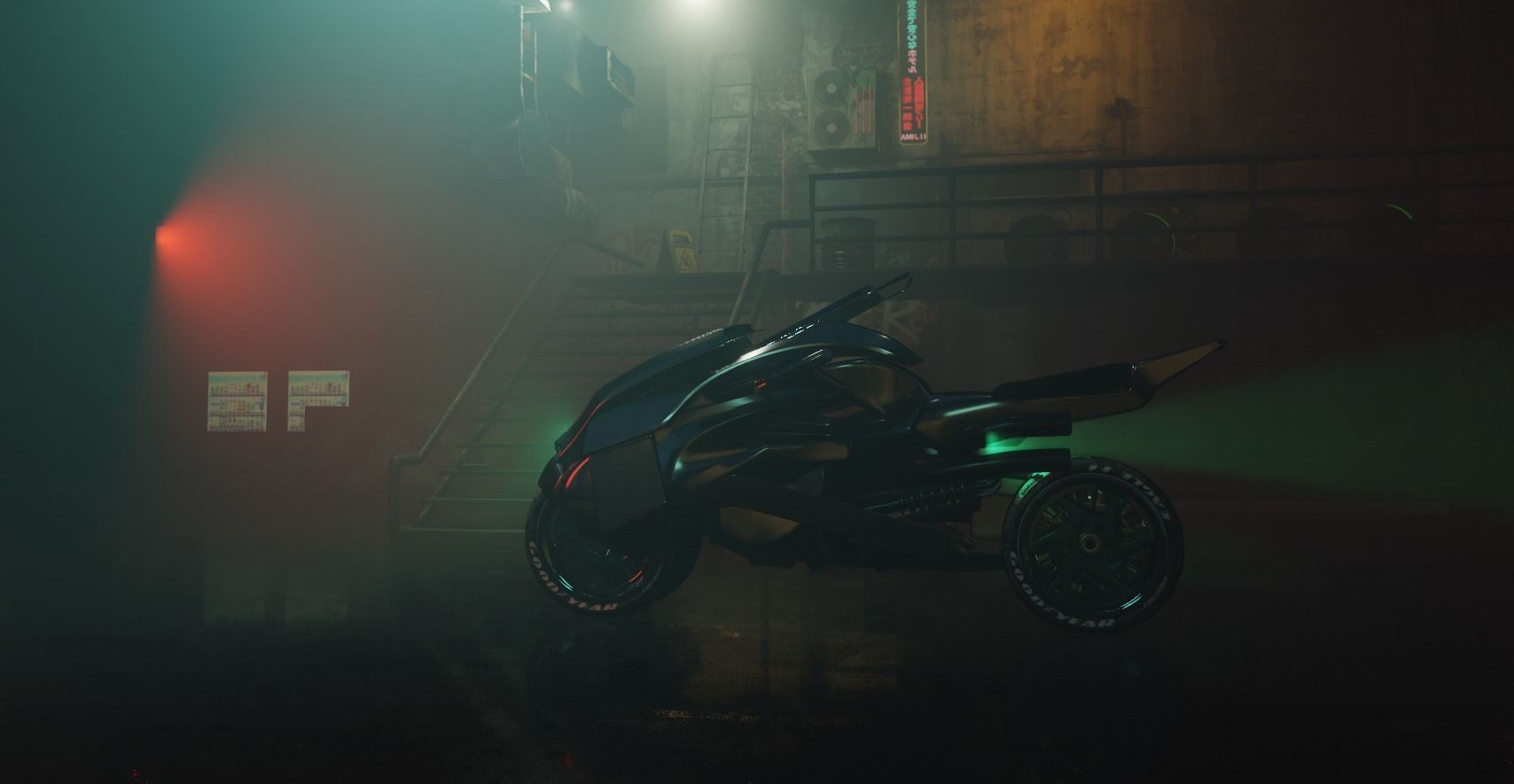 Cyberpunk Concept Motorcycle and Environment 3D model_10