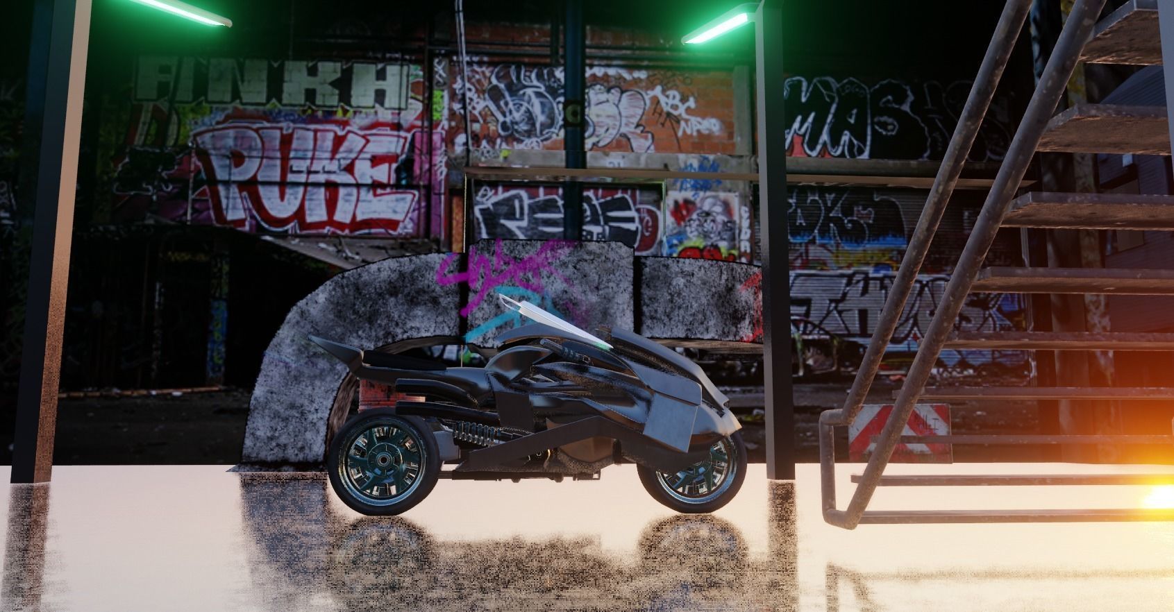 Cyberpunk Concept Motorcycle and Environment 3D model_13