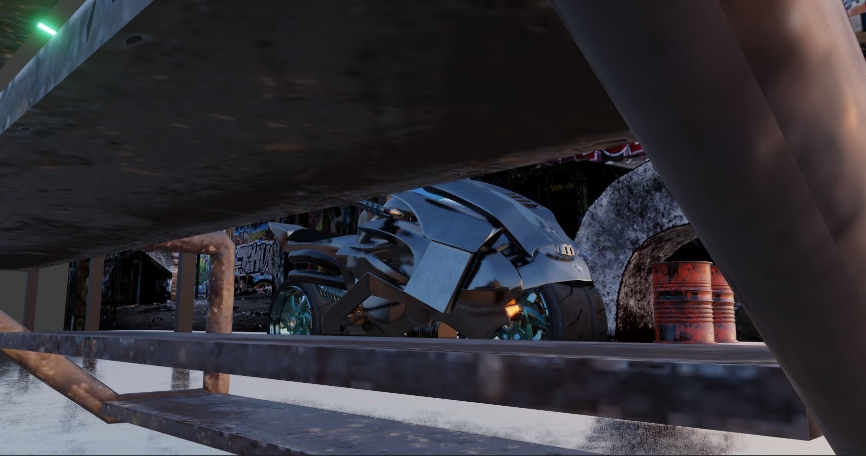 Cyberpunk Concept Motorcycle and Environment 3D model_22