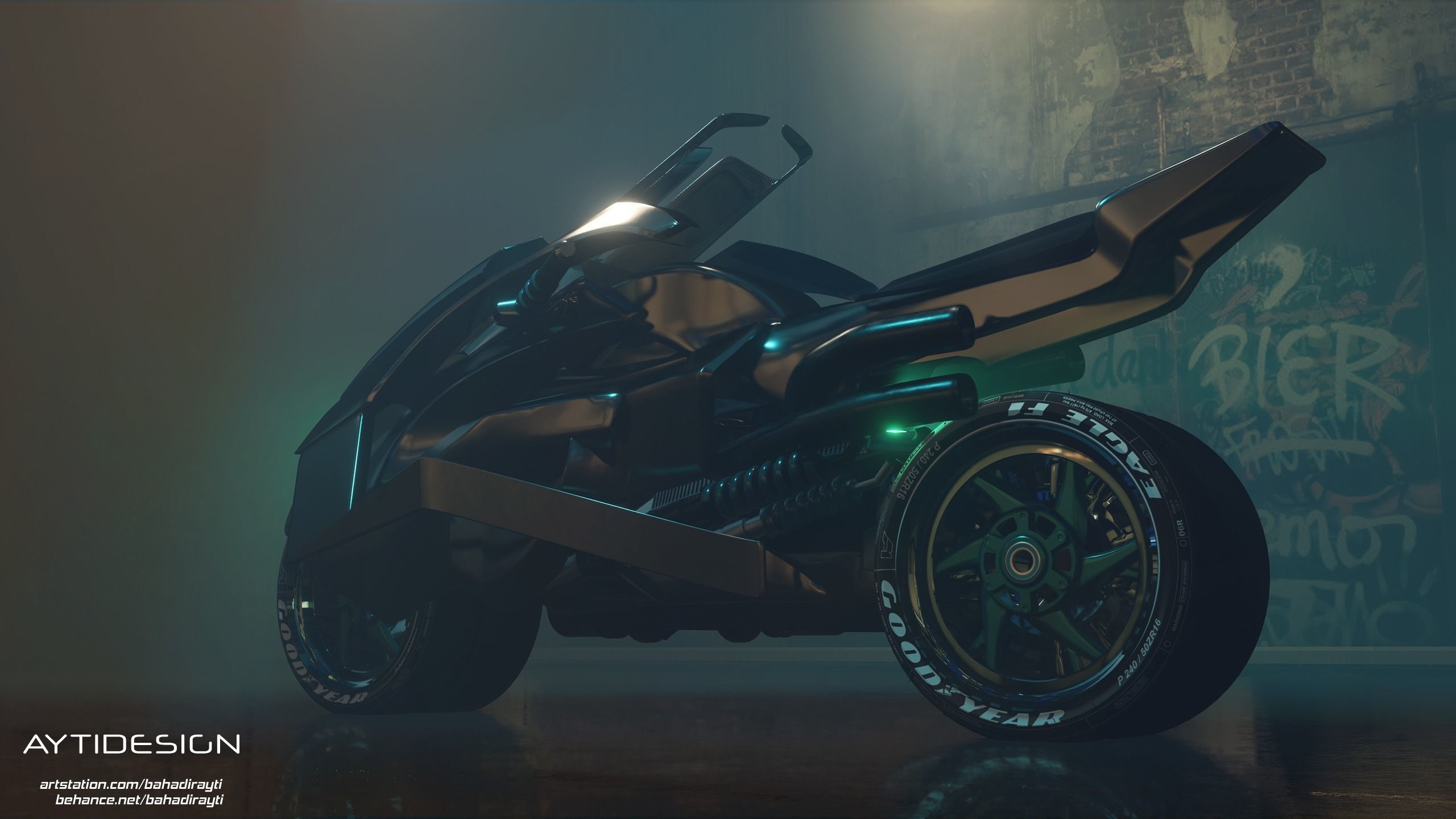 Cyberpunk Concept Motorcycle and Environment 3D model_14