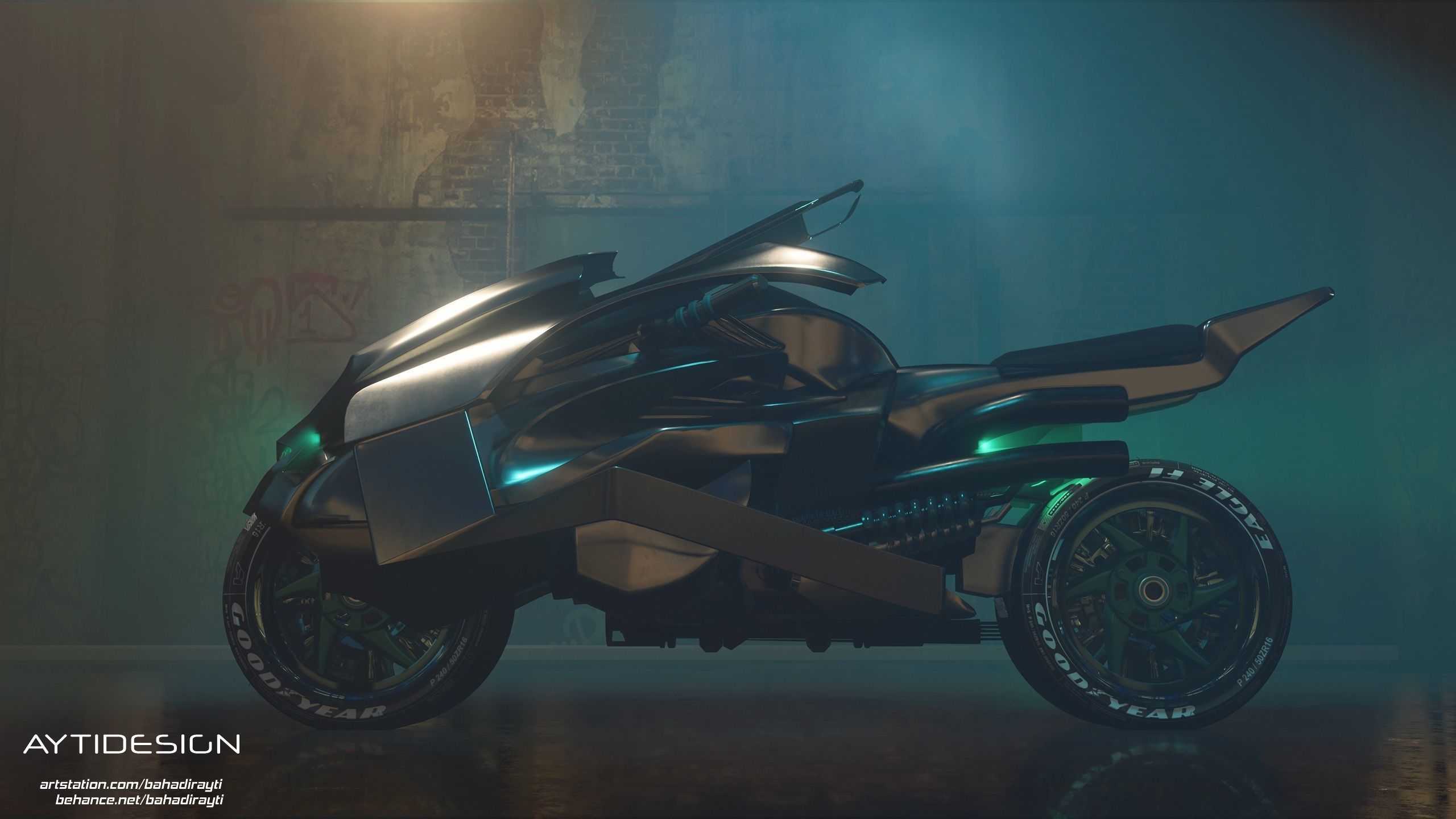 Cyberpunk Concept Motorcycle and Environment 3D model_2