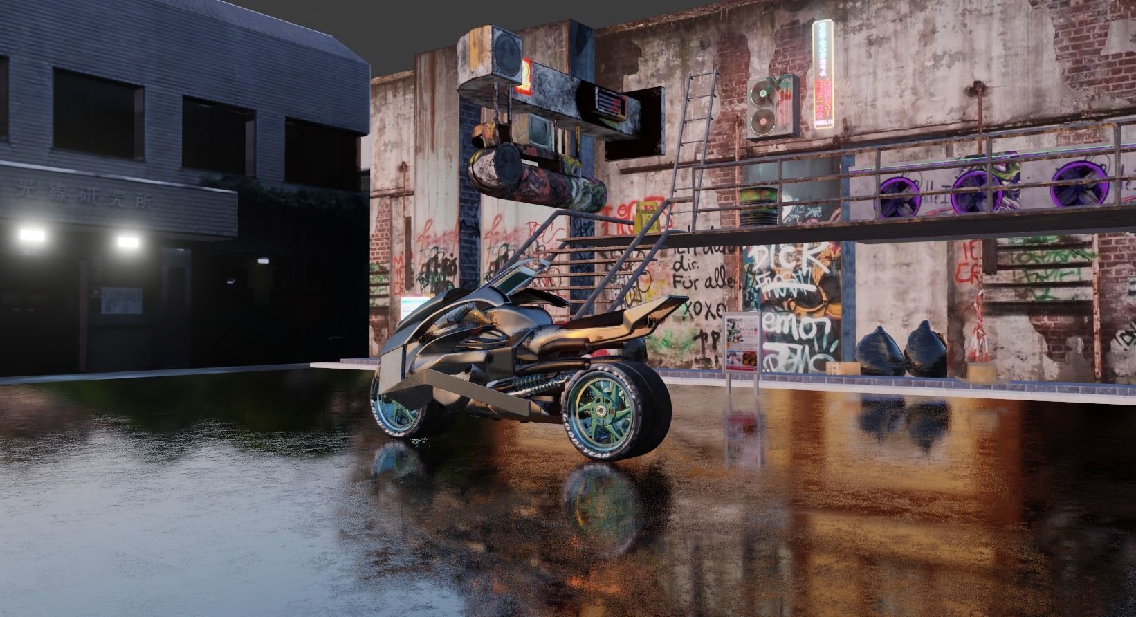 Cyberpunk Concept Motorcycle and Environment 3D model_21