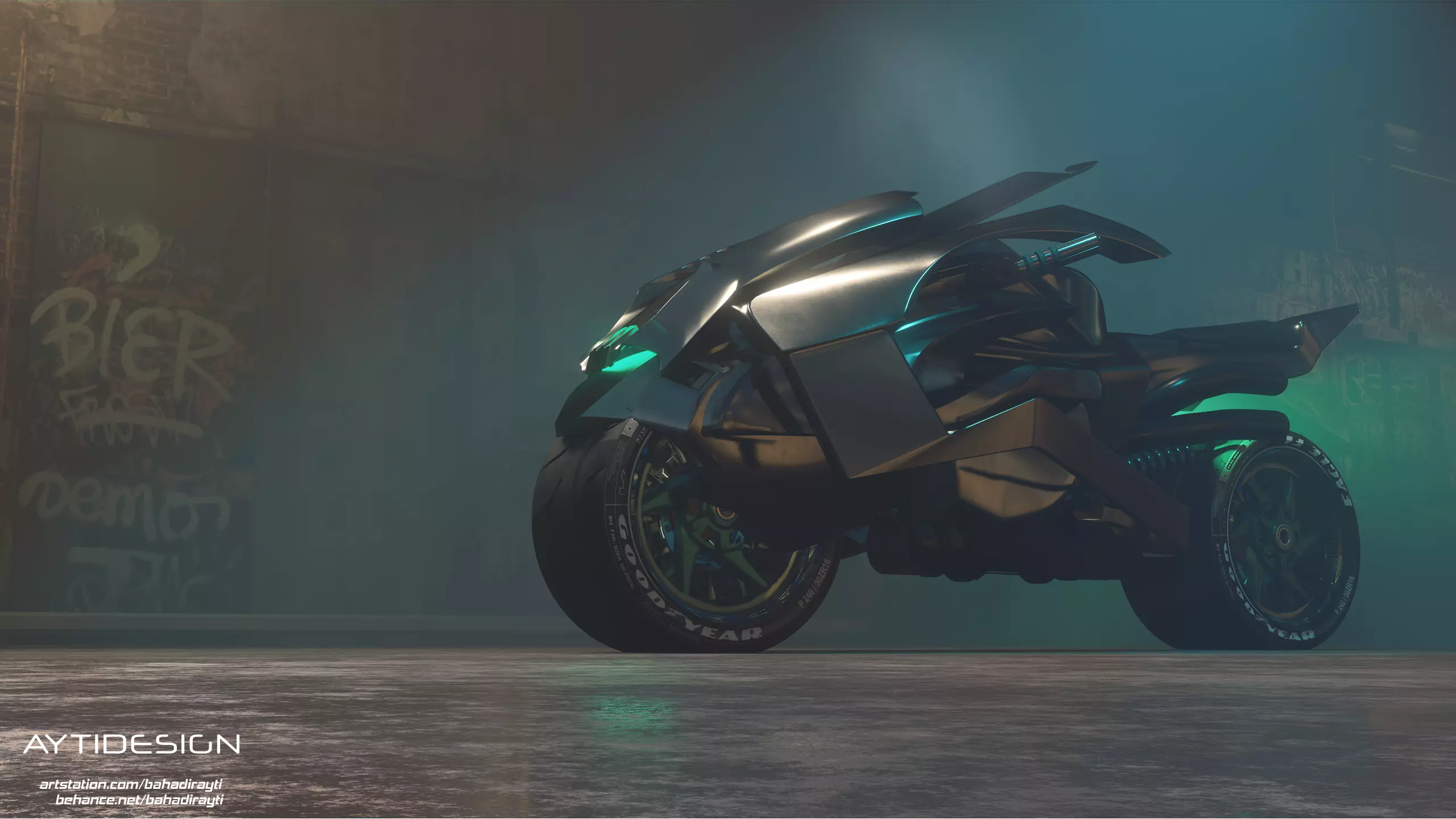 Cyberpunk Concept Motorcycle and Environment 3D model_0