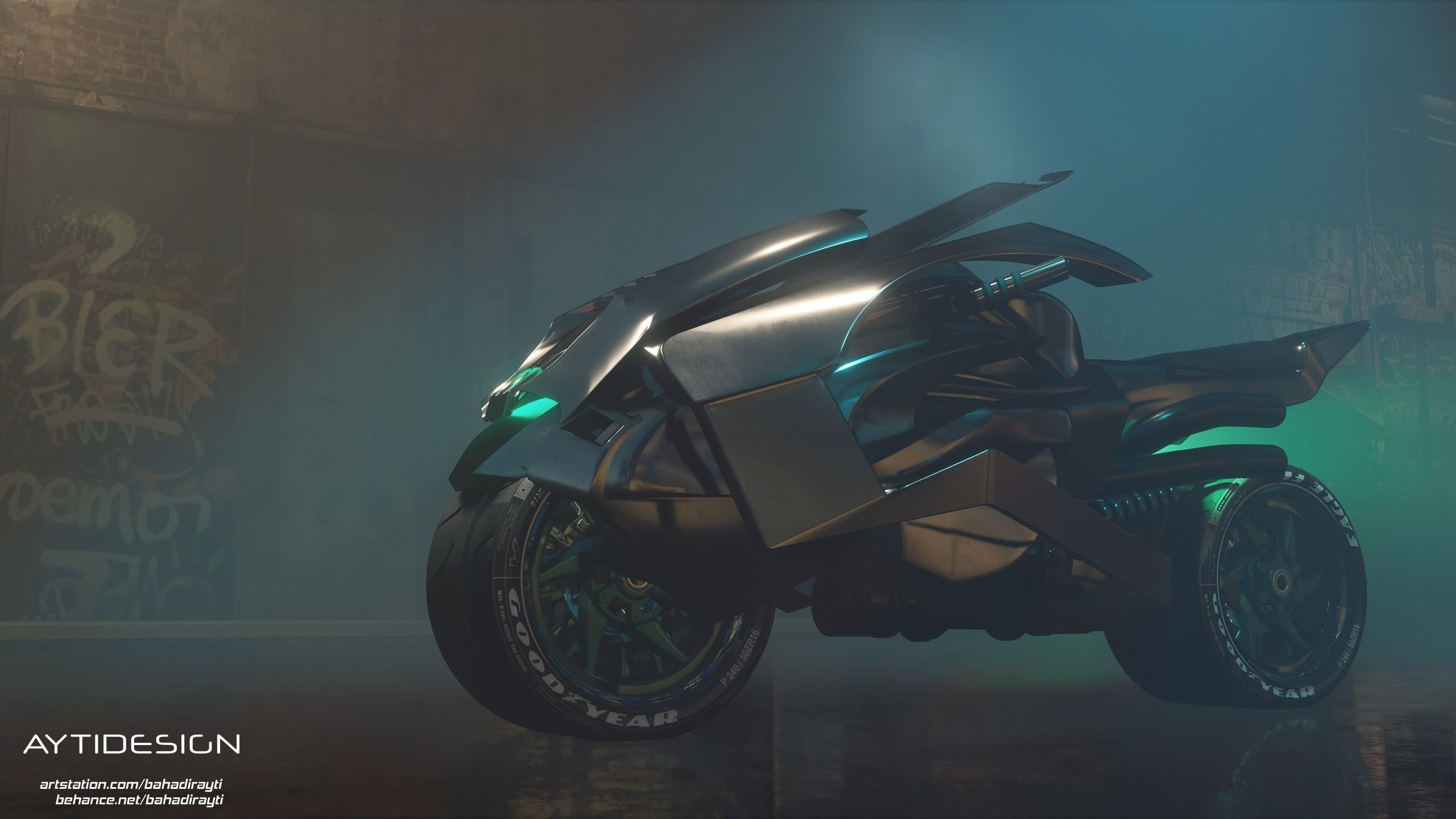 Cyberpunk Concept Motorcycle and Environment 3D model_4