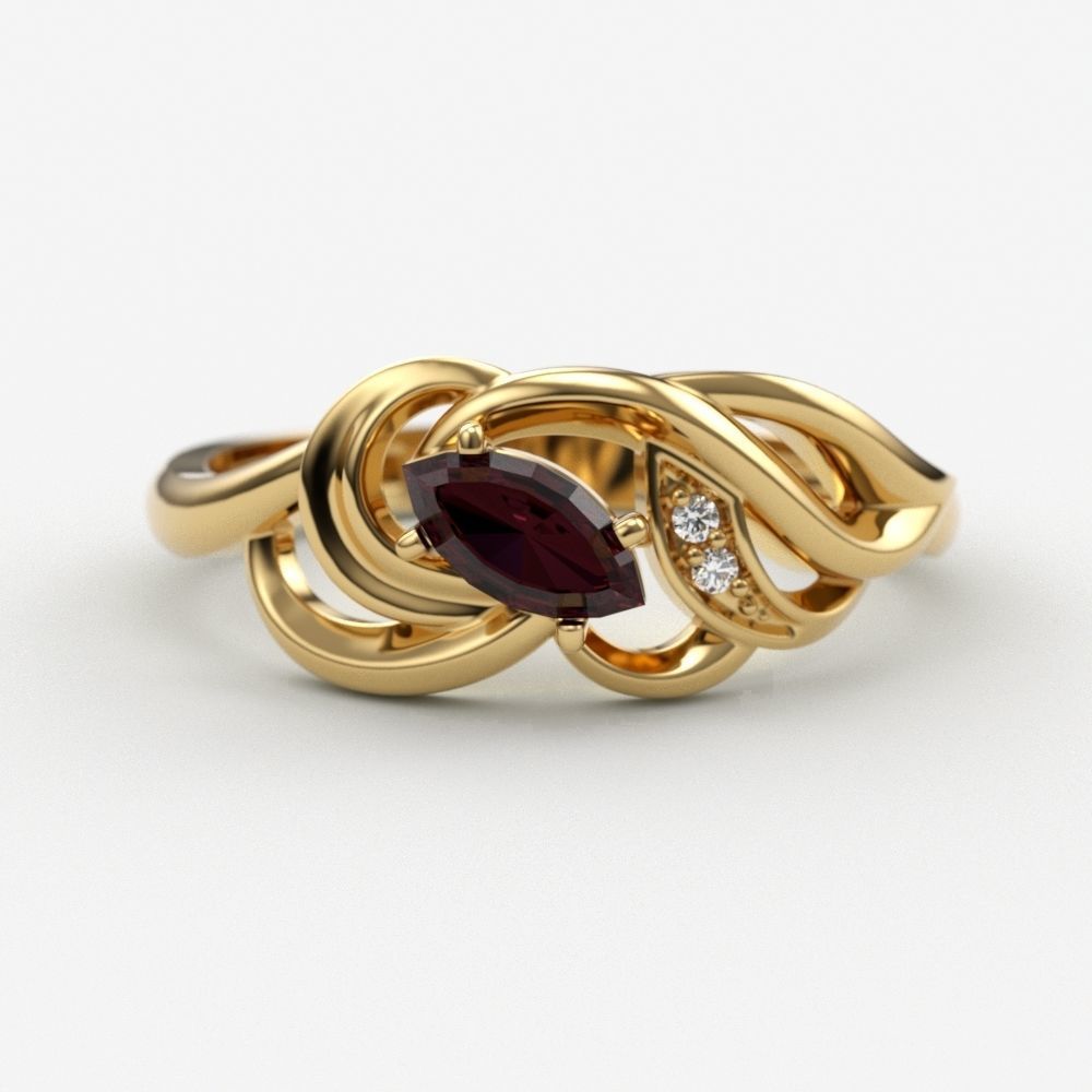 Women ring with gems 3dm stl 3D print model_5