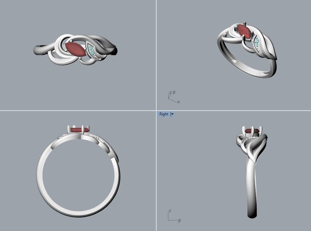 Women ring with gems 3dm stl 3D print model_40