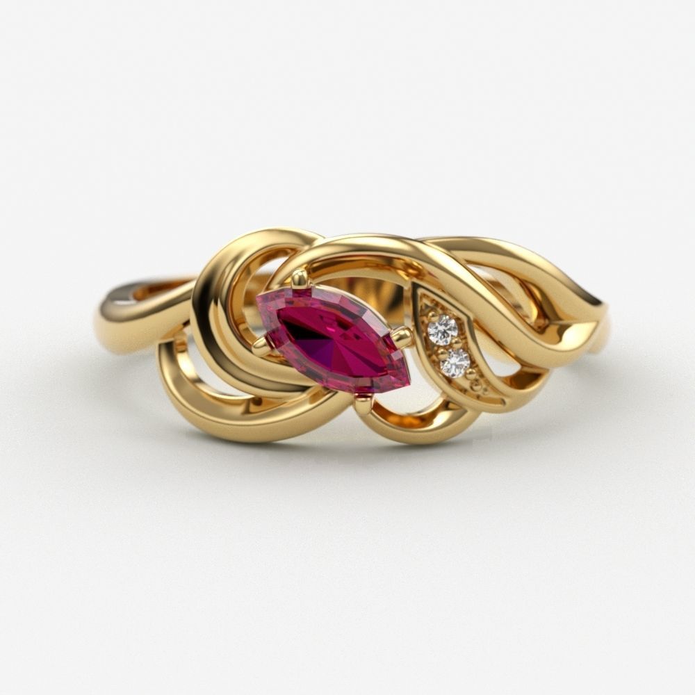 Women ring with gems 3dm stl 3D print model_7