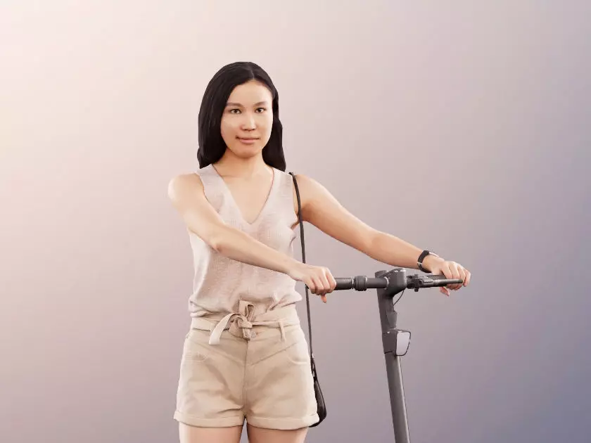Anita 11312  - Young Woman Pushing A Scooter 3D model_0